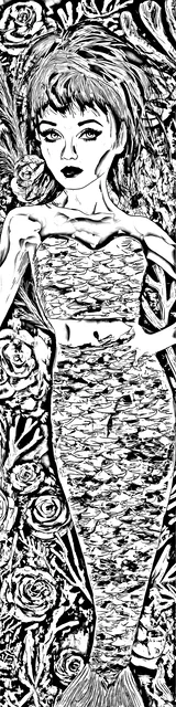 Free colorable bookmarks of a mermaid with hand on hip